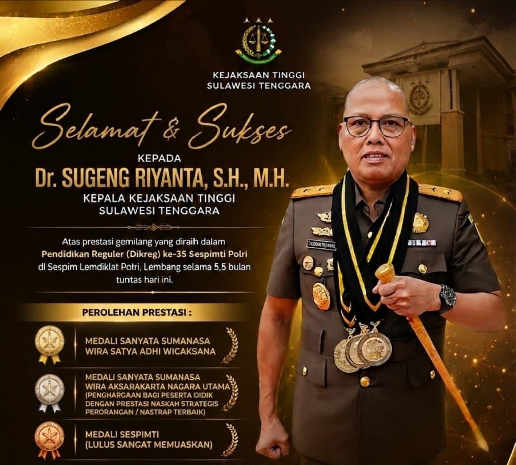 Kajati Sultra Raih Tiga Penghargaan dalam Pendidikan Sespimti Polri